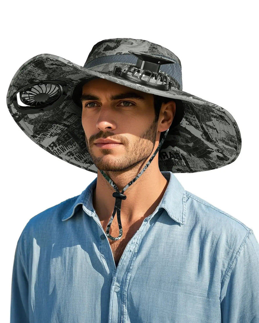 Novarhome Wide Brim Sun Hat with 2 Solar Fan, Solar & USB Charging, Sun Bucket Hat for Men Women, UPF 50+ Bucket Fishing & Beach Hat with Fan