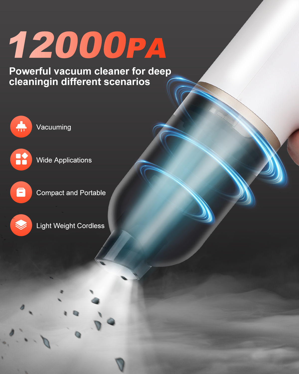 Novarhome Car Vacuum Portable 4 in 1 Vacuum Cleaner 12000Pa Mini Handheld Vacuum Cordless Rechargeable 120W High Power Vacuum Cleaner & Air Duster Multi-Nozzles for Car Home Office Pet