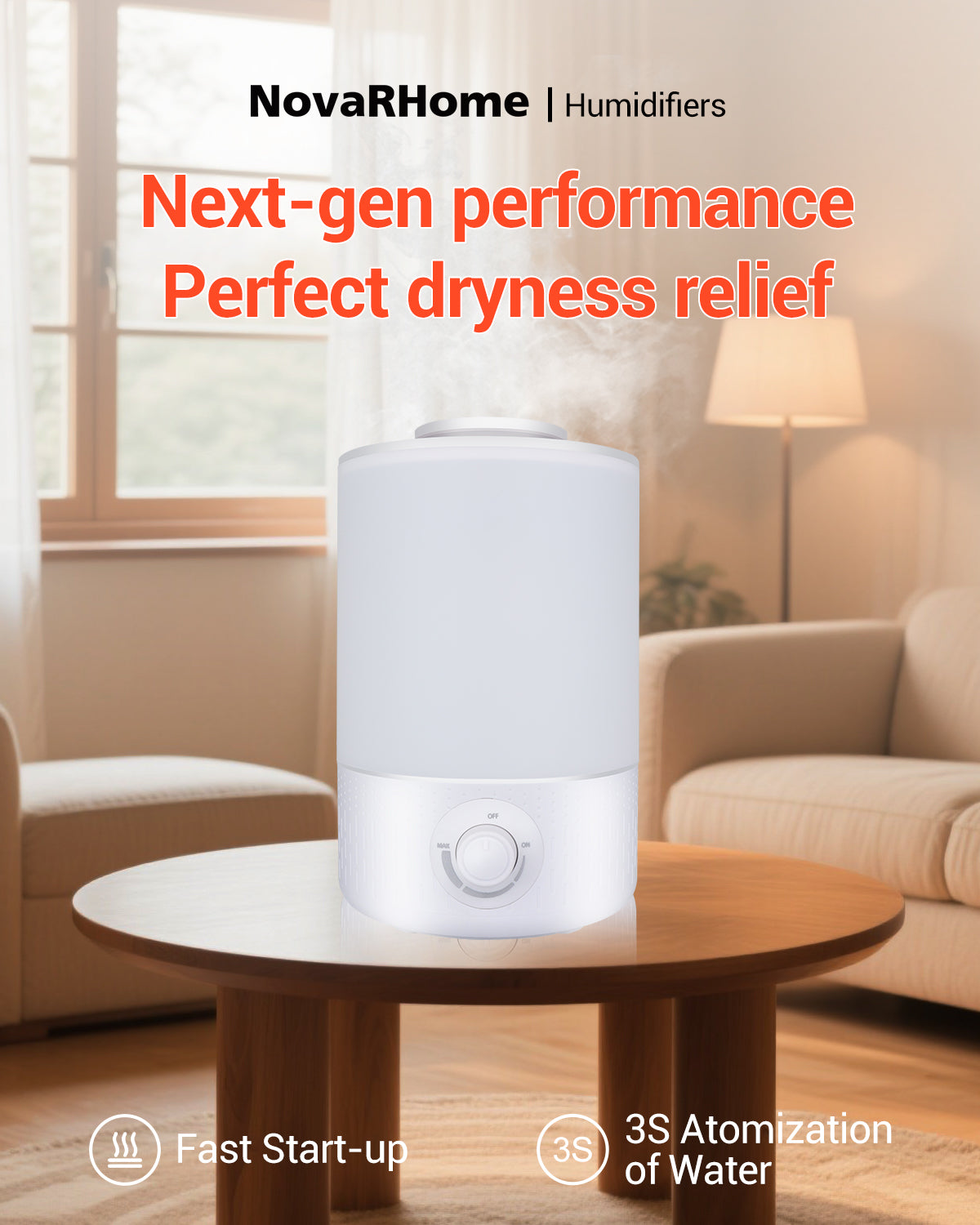 Novarhome Top Fill Humidifiers for Bedroom, 4L Tank for Large Room, Easy to Fill & Clean, 28dB Quiet Cool Mist Air Humidifier for Home Baby Nursery & Plants
