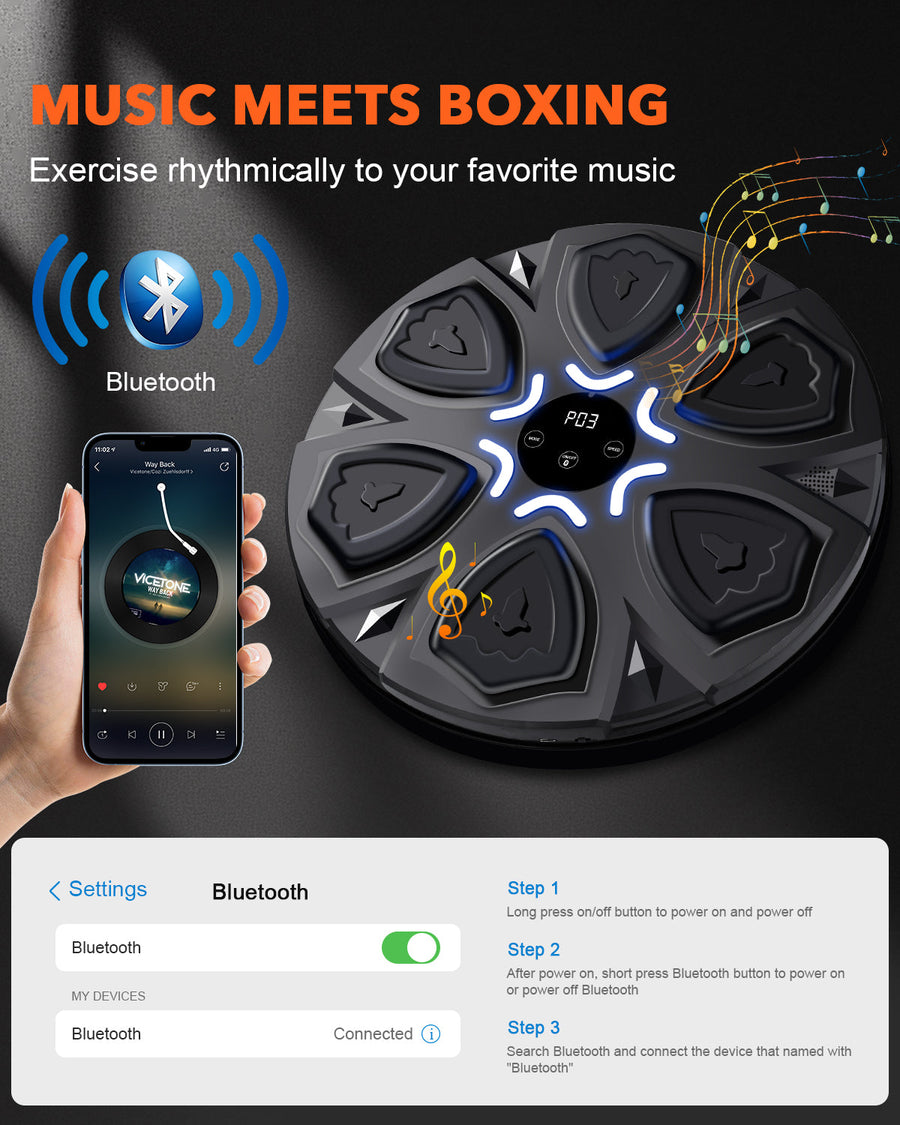 Novarhome Musical Boxing Machine - Wall Mounted Bluetooth Boxing Trainer with LED Lights, Interactive Reaction Training Equipment for Adults and Children, Stress Relief Fitness Workout Gift