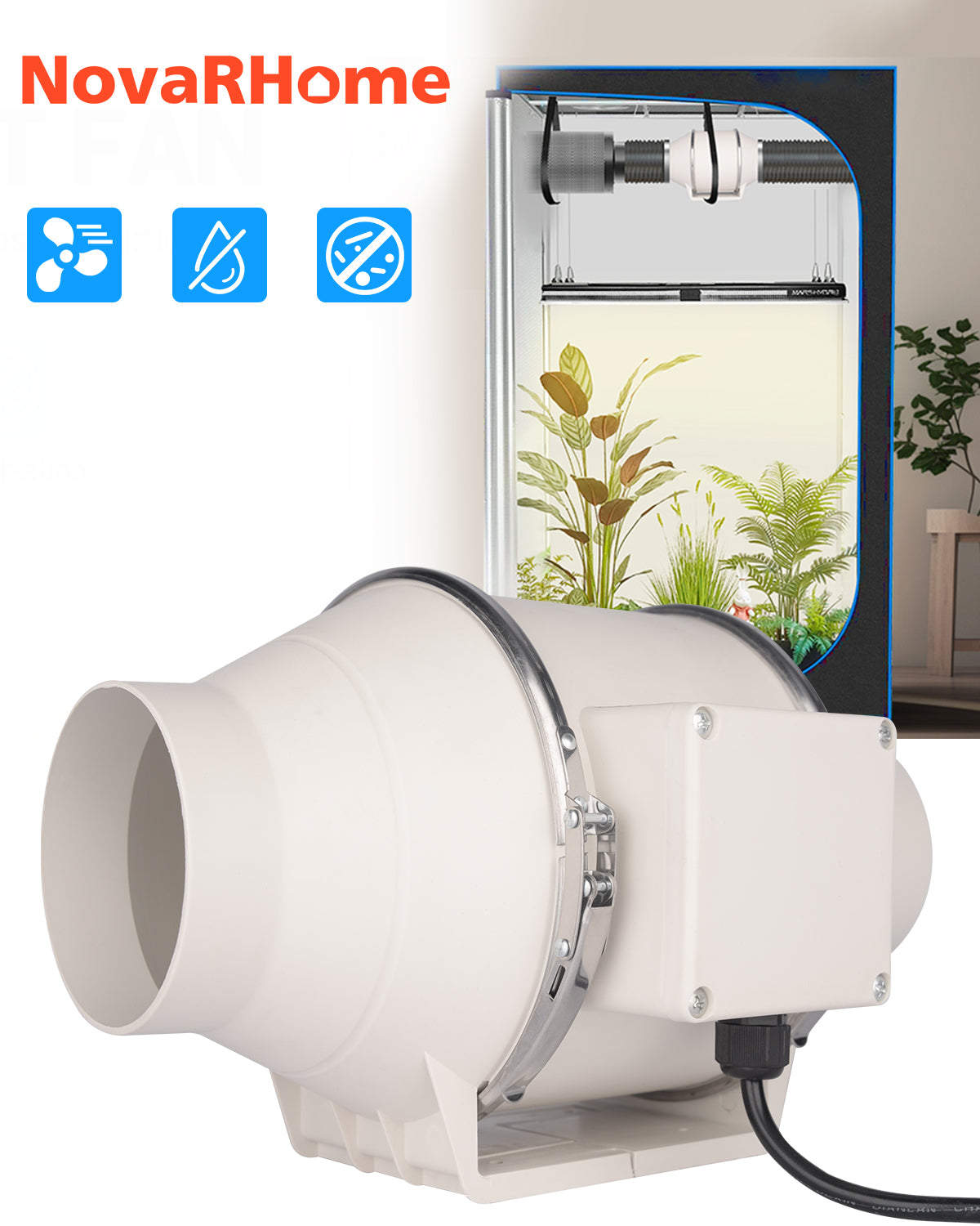 Novarhome 6" Inline Duct Fan, 397 CFM Ventilation Exhaust Fan with Speed Controllor & Quiet AC Motor, Ideal for Heating, Cooling, Grow Tents, Hydroponics