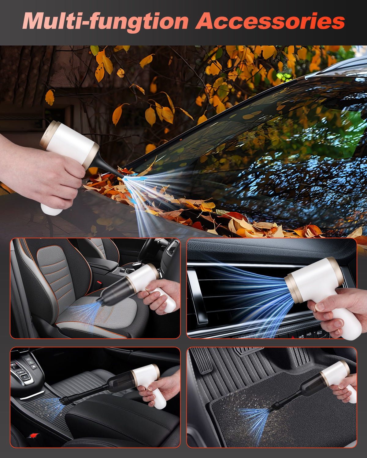 Novarhome Car Vacuum Portable 4 in 1 Vacuum Cleaner 12000Pa Mini Handheld Vacuum Cordless Rechargeable 120W High Power Vacuum Cleaner & Air Duster Multi-Nozzles for Car Home Office Pet