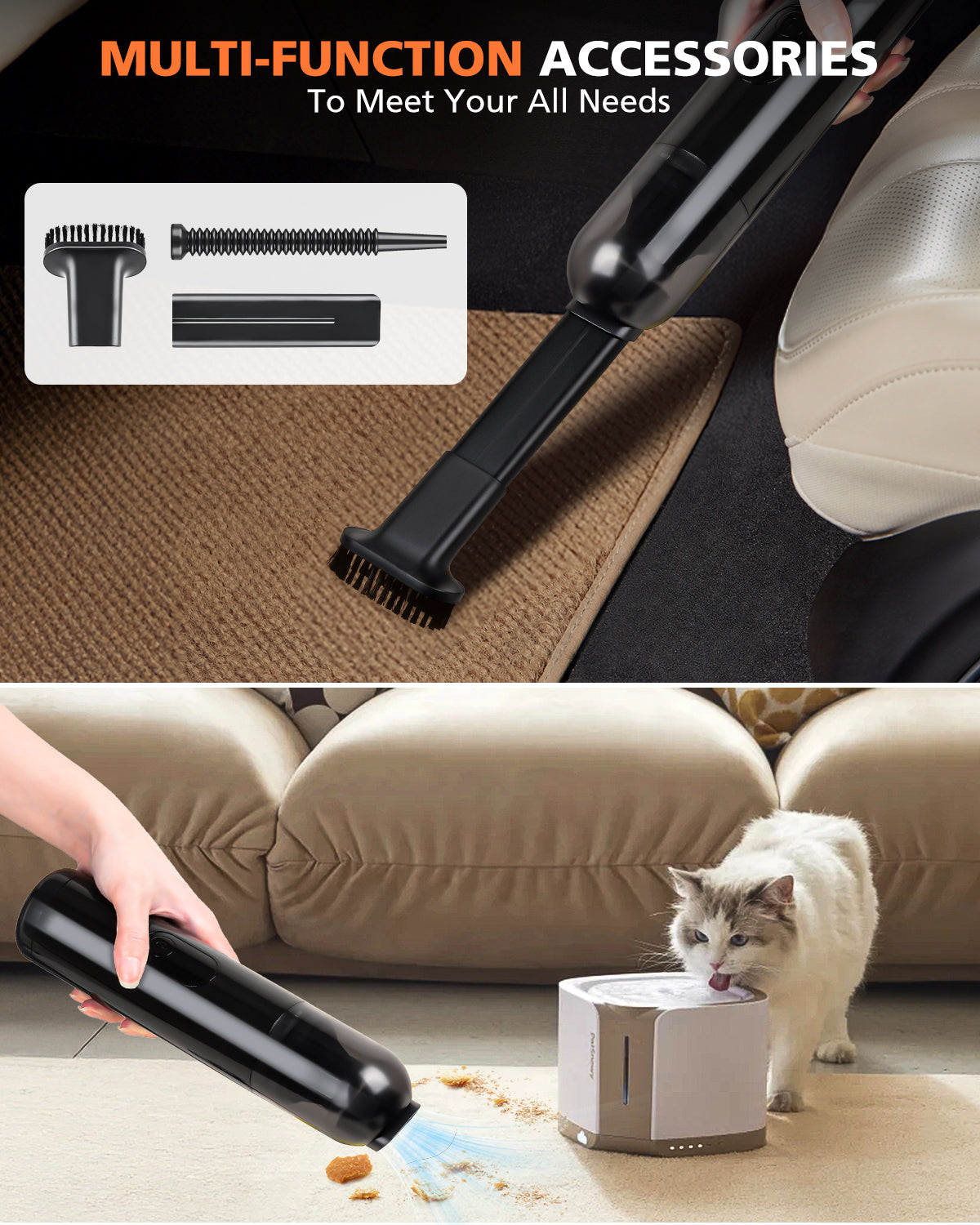 Novarhome Handheld Vacuum Cleaner Cordless - Mini Car Vacuum Cleaner for Cleaning, Blowing, Inflating & Pumping with LED Display & Light, Portable Mini Tool for Car, Home, Pet Hair, Office (Black)