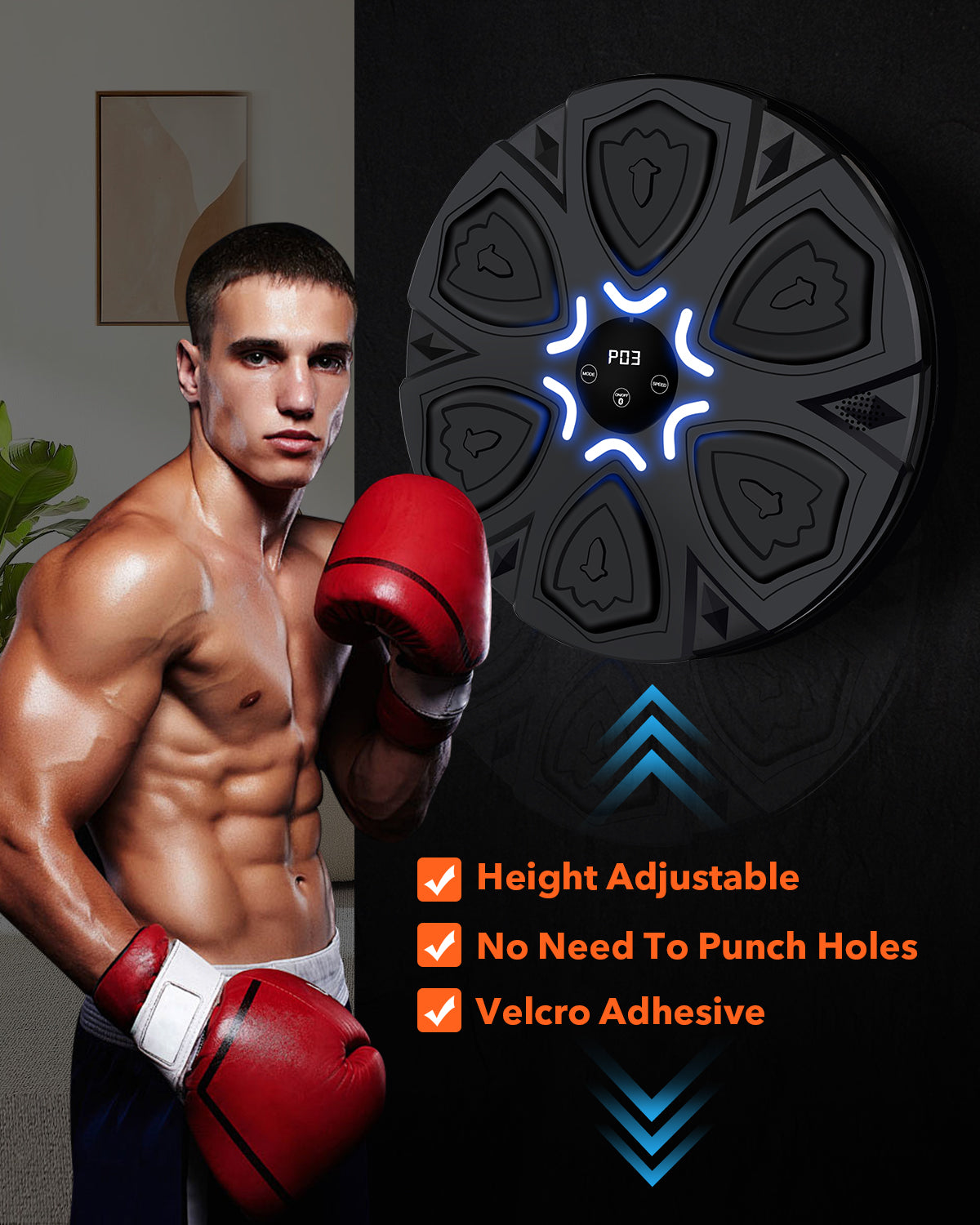 Novarhome Musical Boxing Machine - Wall Mounted Bluetooth Boxing Trainer with LED Lights, Interactive Reaction Training Equipment for Adults and Children, Stress Relief Fitness Workout Gift