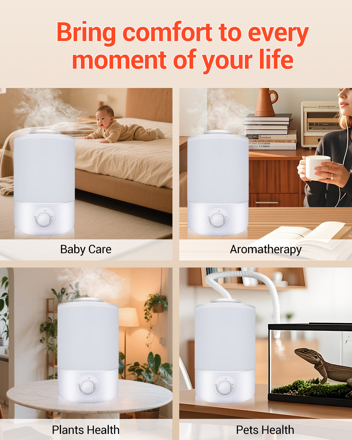 Novarhome Top Fill Humidifiers for Bedroom, 4L Tank for Large Room, Easy to Fill & Clean, 28dB Quiet Cool Mist Air Humidifier for Home Baby Nursery & Plants