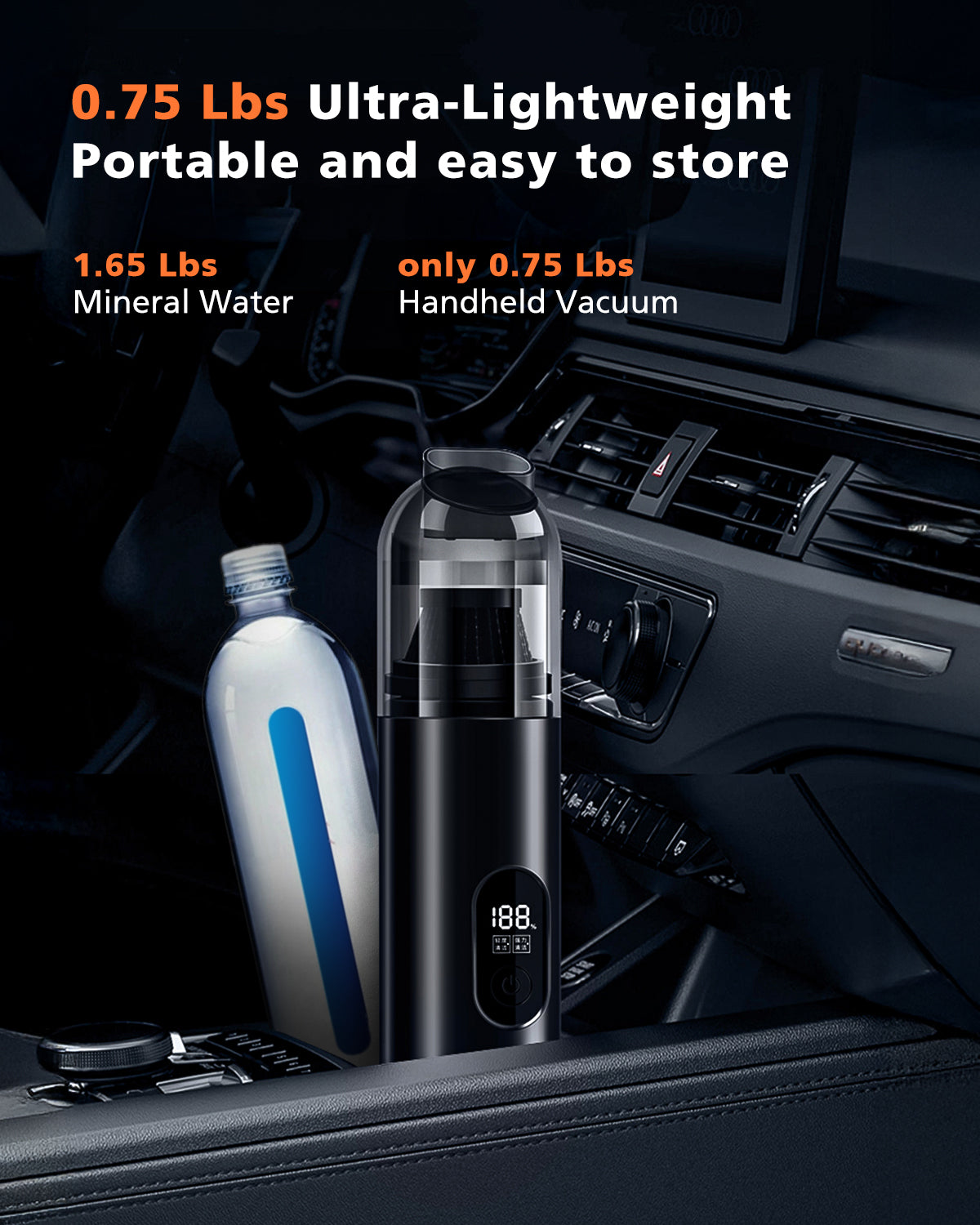 Novarhome Handheld Vacuum Cleaner Cordless - Mini Car Vacuum Cleaner for Cleaning, Blowing, Inflating & Pumping with LED Display & Light, Portable Mini Tool for Car, Home, Pet Hair, Office (Black)