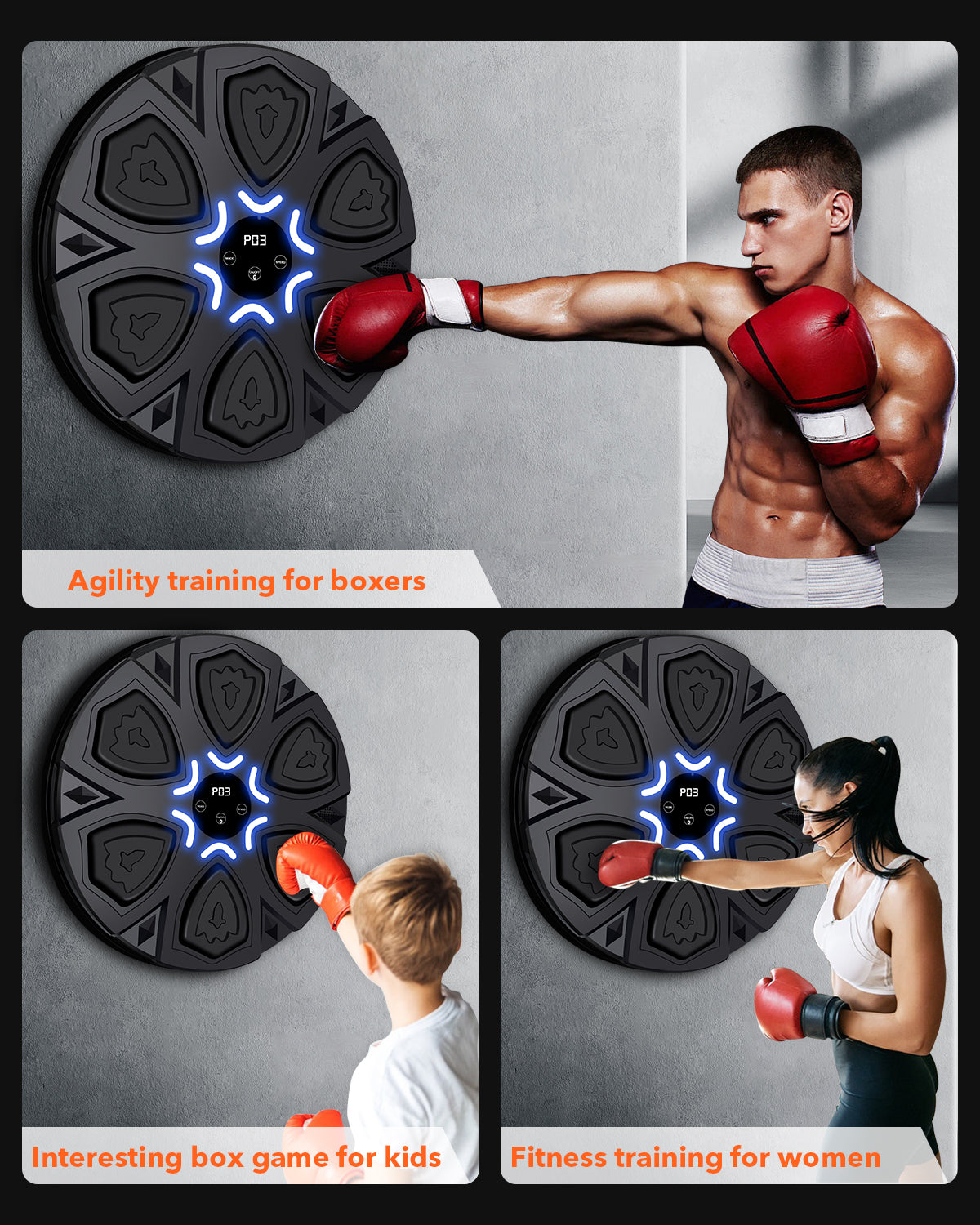 Novarhome Musical Boxing Machine - Wall Mounted Bluetooth Boxing Trainer with LED Lights, Interactive Reaction Training Equipment for Adults and Children, Stress Relief Fitness Workout Gift