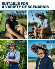 Novarhome Wide Brim Sun Hat with 2 Solar Fan, Solar & USB Charging, Sun Bucket Hat for Men Women, UPF 50+ Bucket Fishing & Beach Hat with Fan