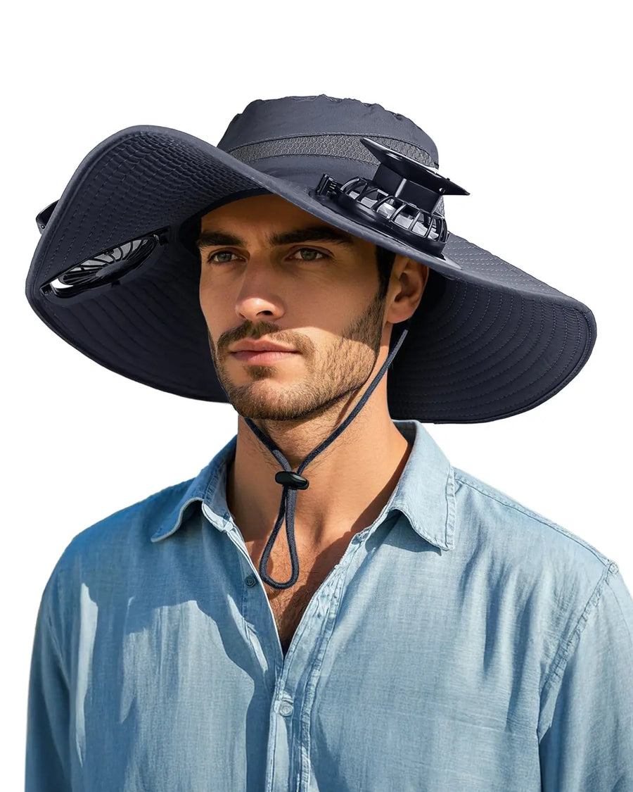 Novarhome Wide Brim Sun Hat with 2 Solar Fan, Solar & USB Charging, Sun Bucket Hat for Men Women, UPF 50+ Bucket Fishing & Beach Hat with Fan