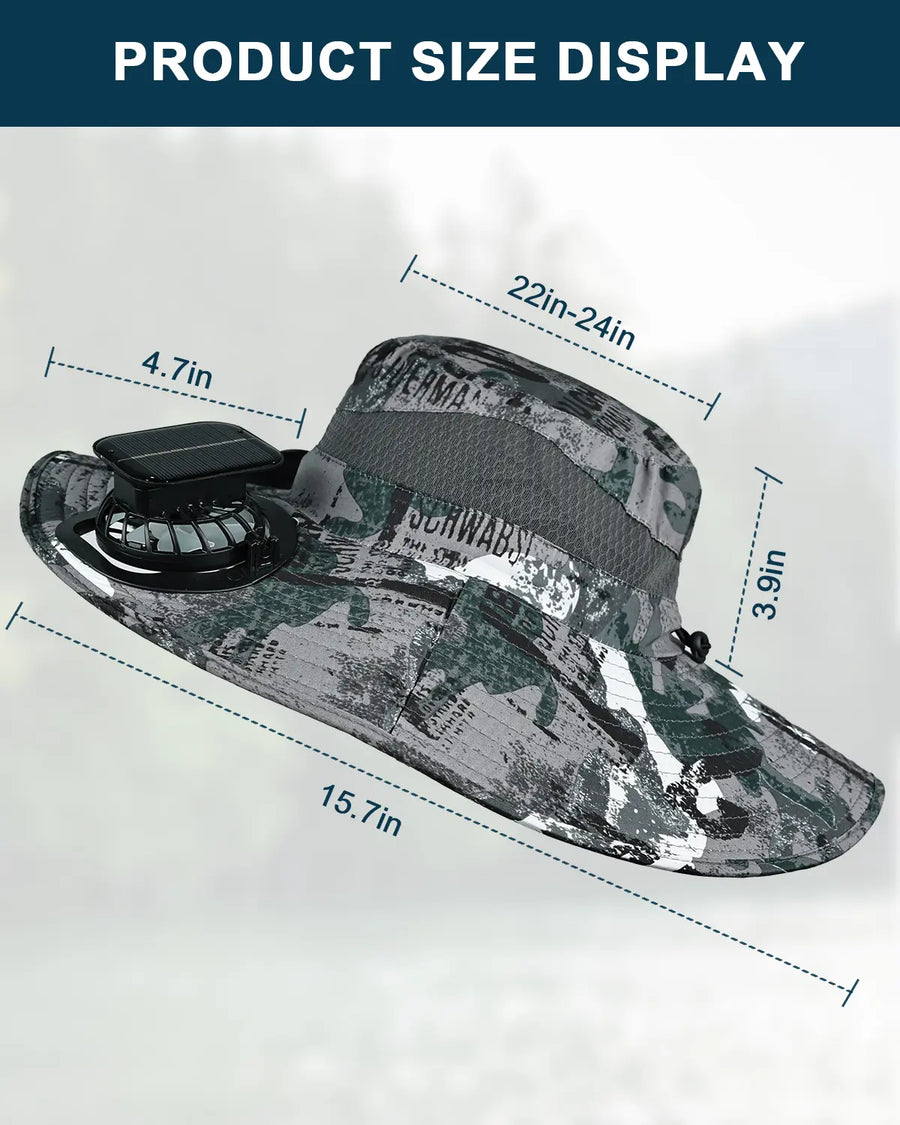 Novarhome Wide Brim Sun Hat with 2 Solar Fan, Solar & USB Charging, Sun Bucket Hat for Men Women, UPF 50+ Bucket Fishing & Beach Hat with Fan