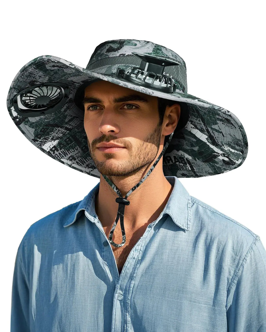Novarhome Wide Brim Sun Hat with 2 Solar Fan, Solar & USB Charging, Sun Bucket Hat for Men Women, UPF 50+ Bucket Fishing & Beach Hat with Fan
