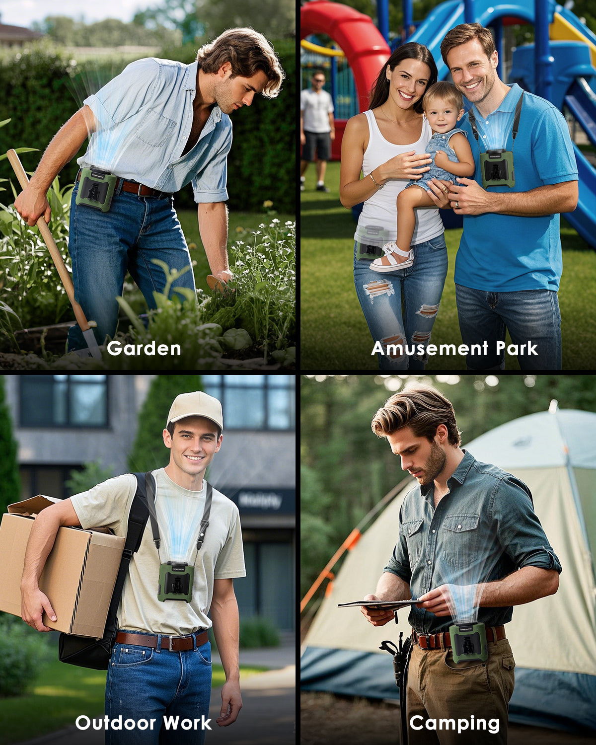 Novarhome Portable Waist Fan Clip on, Personal Wearable Belt Fan 10000mAh Rechargeable Battery Under Shirt,5 Speeds with Light, Neck Fan Hands-Free Cooling for Outdoor Camping Travel (Green)