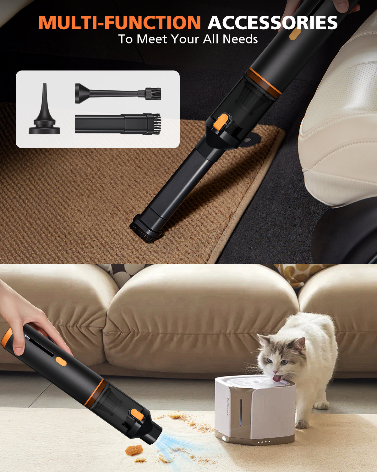Novarhome Car Vacuum Portable with 16000Pa Powerful Suction, Handheld Vacuum Cordless Rechargeable Blow & Suction 4 in 1, Small Vacuum Cleaner for Car, Home, Office, Outdoor