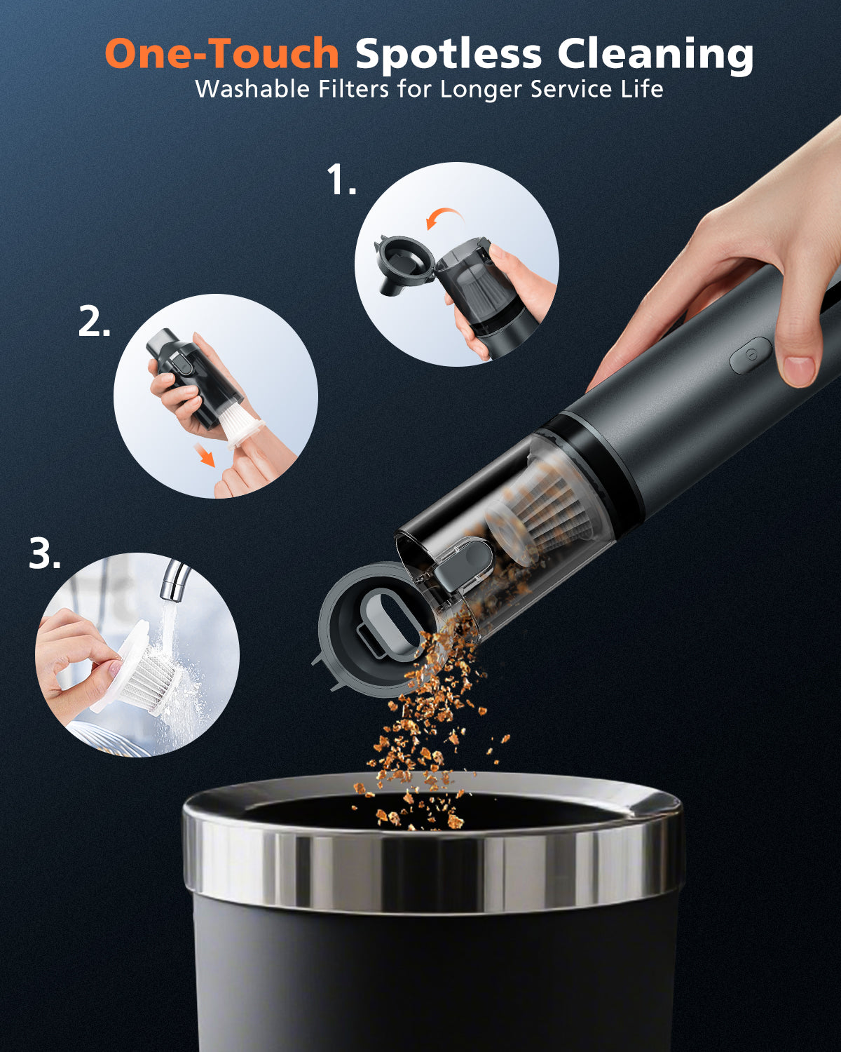 Novarhome Car Vacuum Portable with 16000Pa Powerful Suction, Handheld Vacuum Cordless Rechargeable Blow & Suction 4 in 1, Small Vacuum Cleaner for Car, Home, Office, Outdoor