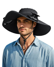 Novarhome Wide Brim Sun Hat with 2 Solar Fan, Solar & USB Charging, Sun Bucket Hat for Men Women, UPF 50+ Bucket Fishing & Beach Hat with Fan