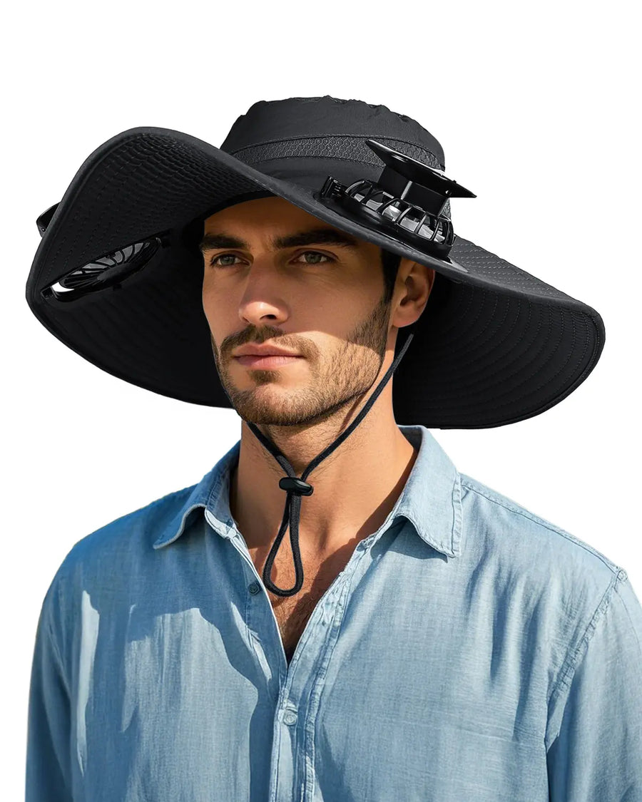 Novarhome Wide Brim Sun Hat with 2 Solar Fan, Solar & USB Charging, Sun Bucket Hat for Men Women, UPF 50+ Bucket Fishing & Beach Hat with Fan