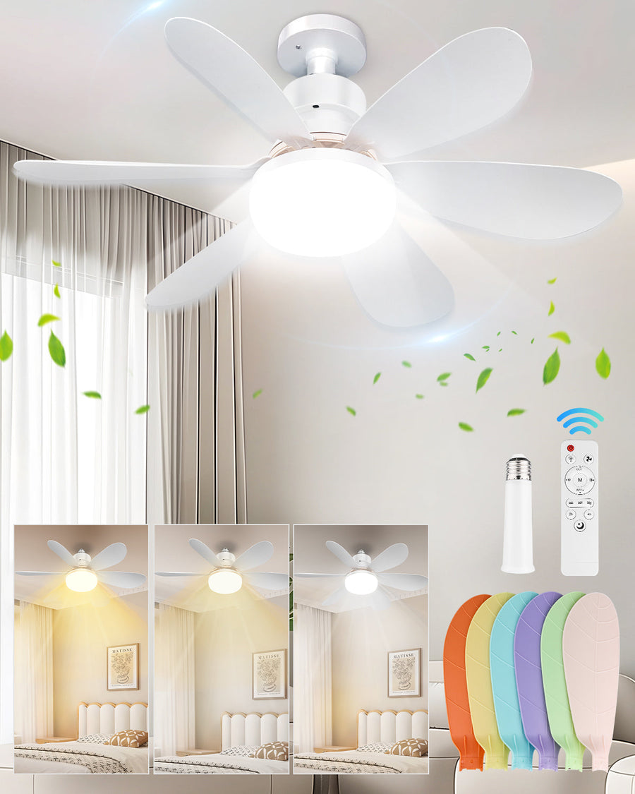 Novarhome Socket Ceiling Fans with Lights and Remote, Dimmable LED Socket Fan Light for Bedroom, Kitchen, Living Room, Garage