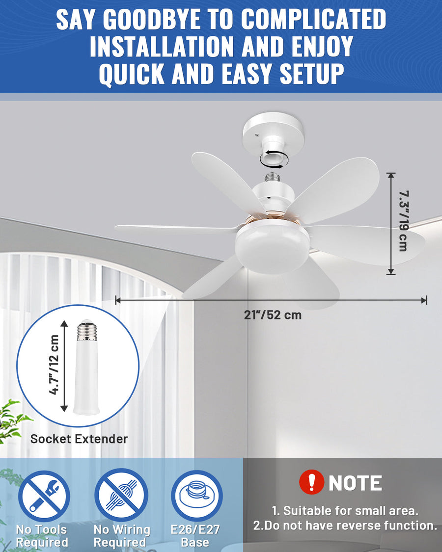 Novarhome Socket Ceiling Fans with Lights and Remote, Dimmable LED Socket Fan Light for Bedroom, Kitchen, Living Room, Garage