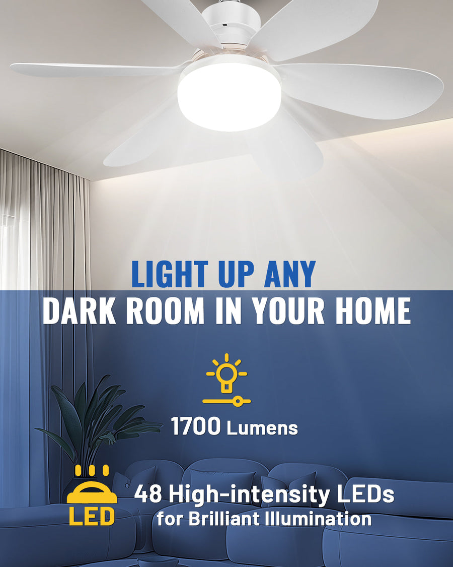 Novarhome Socket Ceiling Fans with Lights and Remote, Dimmable LED Socket Fan Light for Bedroom, Kitchen, Living Room, Garage