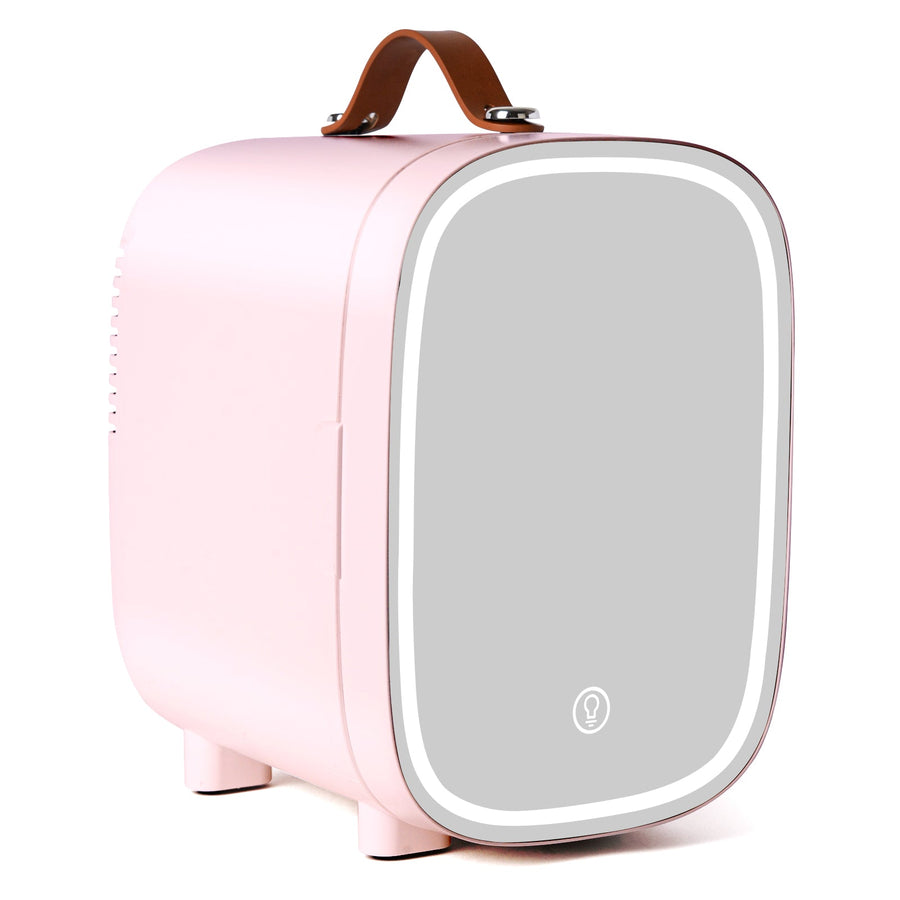 Novahome Mini Fridge for Bedroom, 4 Liter/6 Can Skincare Fridge With LED Mirror for Drinks, Makeup, Dorm, Office and Car(White)