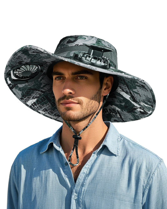 Novarhome Wide Brim Sun Hat with 2 Solar Fan, Sun Bucket Hat for Men Women, UPF 50+ Bucket Fishing & Beach Hat with Fan