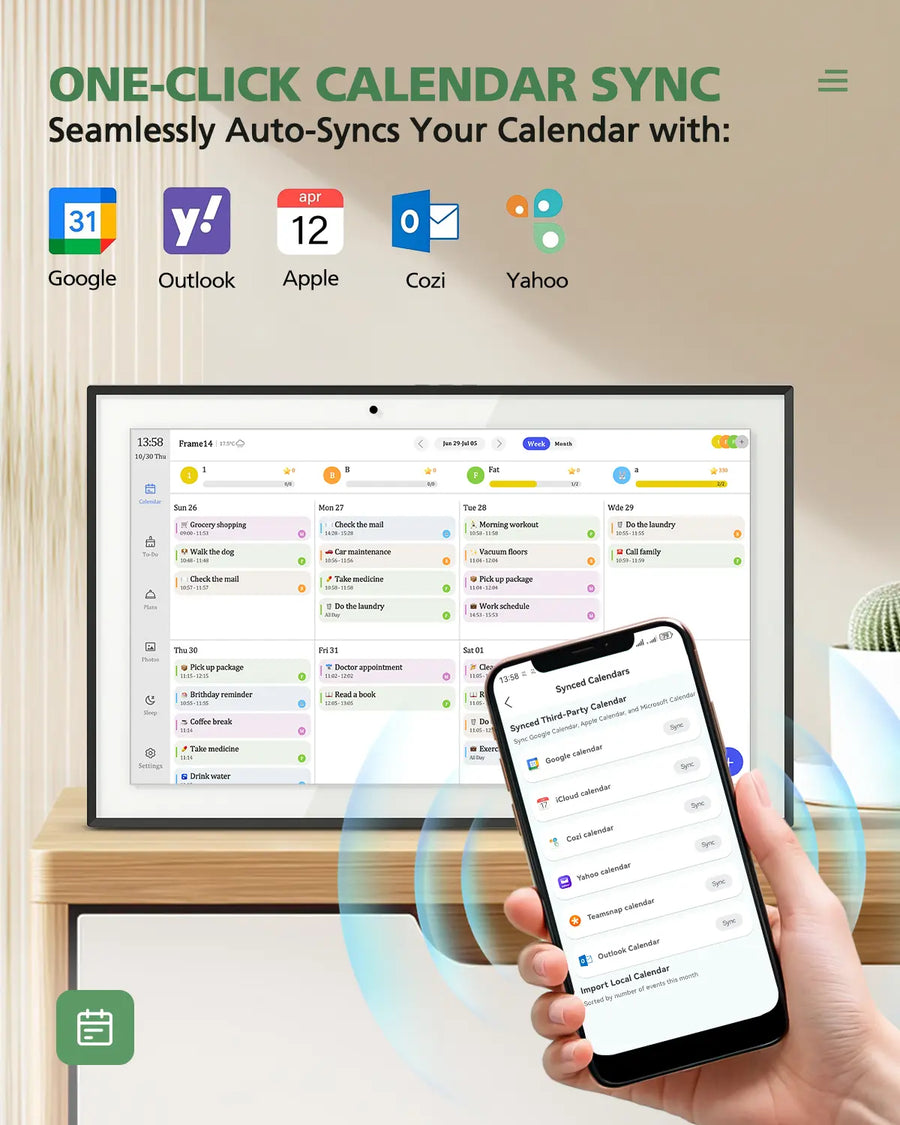 Novarhome Digital Calendar Chore Chart, Smart Digital Calendar Wall Planner Picture Frame with HD Touch Screen, Desk & Wall Mount Planner for Family Schedules