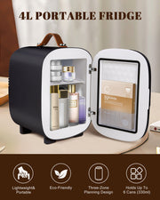 Novarhome Mini Fridge for Bedroom, 4 Liter/6 Cans Skincare  Cooler & Warmer, Small Fridge for Camping, Dorm, Office, Car (Black)