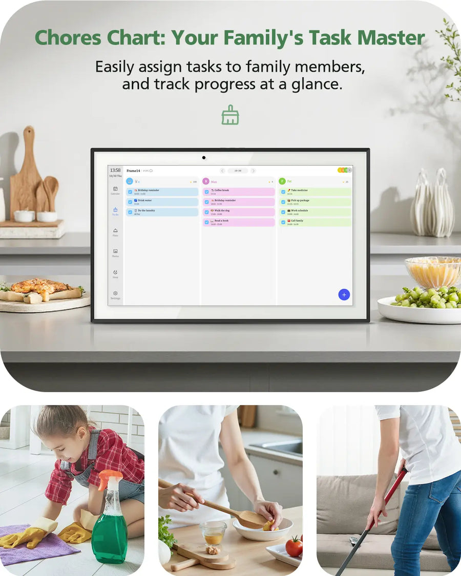 Novarhome Digital Calendar Chore Chart, Smart Digital Calendar Wall Planner Picture Frame with HD Touch Screen, Desk & Wall Mount Planner for Family Schedules