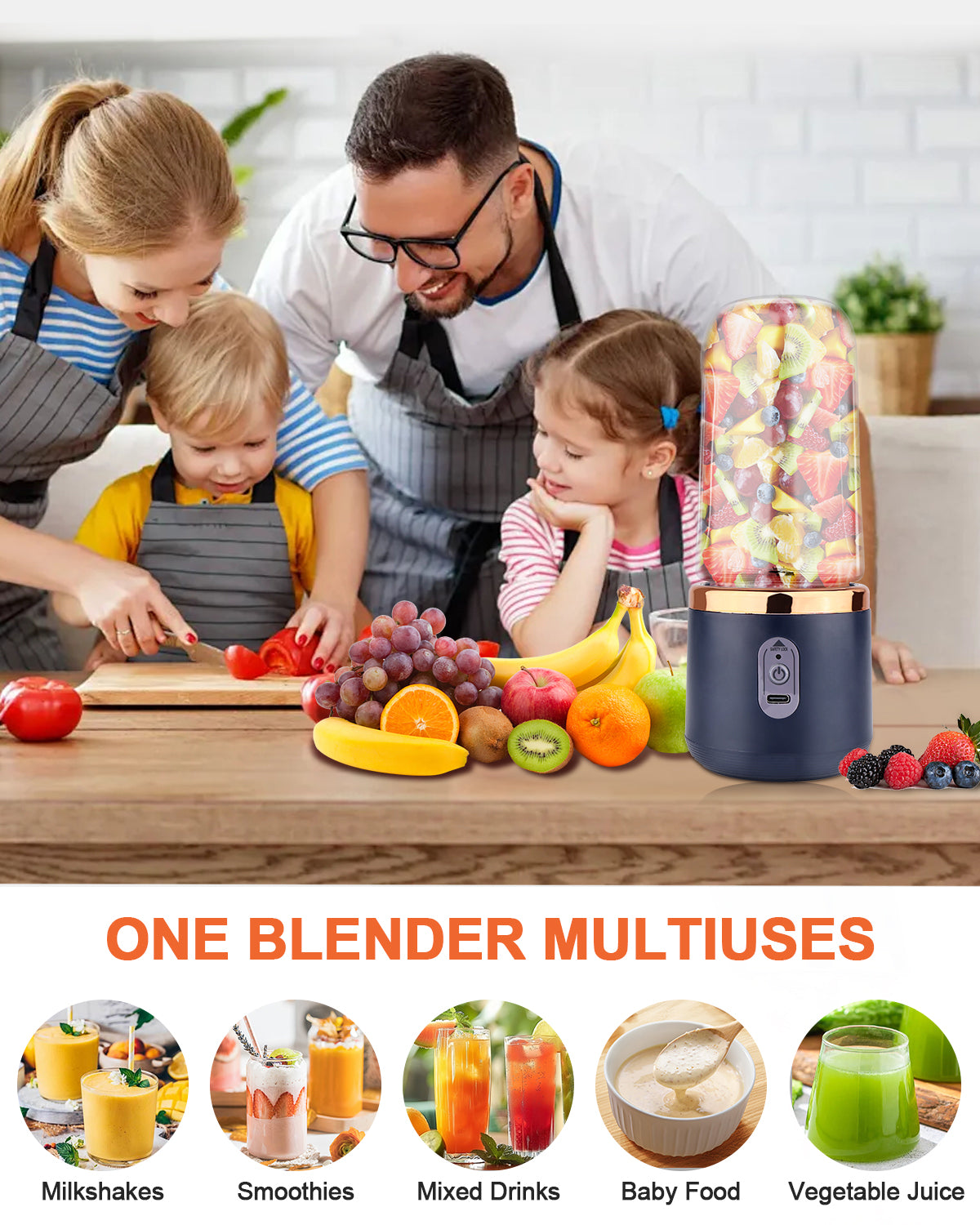 Novarhome Portable Personal Blender 13 OZ/400 ML Juicer, 40W Personal Size Blender, Ideal for Smoothies, Ice Blending, Juicing, and Food Processing, Compact, Convenient, and Versatile (Blue)