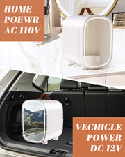 Novahome Mini Fridge for Bedroom, 4 Liter/6 Can Skincare Fridge With LED Mirror for Drinks, Makeup, Dorm, Office and Car(White)