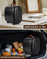 Novarhome Mini Fridge for Bedroom, 4 Liter/6 Cans Skincare  Cooler & Warmer, Small Fridge for Camping, Dorm, Office, Car (Black)