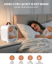 Novahome Mini Fridge for Bedroom, 4 Liter/6 Can Skincare Fridge With LED Mirror for Drinks, Makeup, Dorm, Office and Car(White)