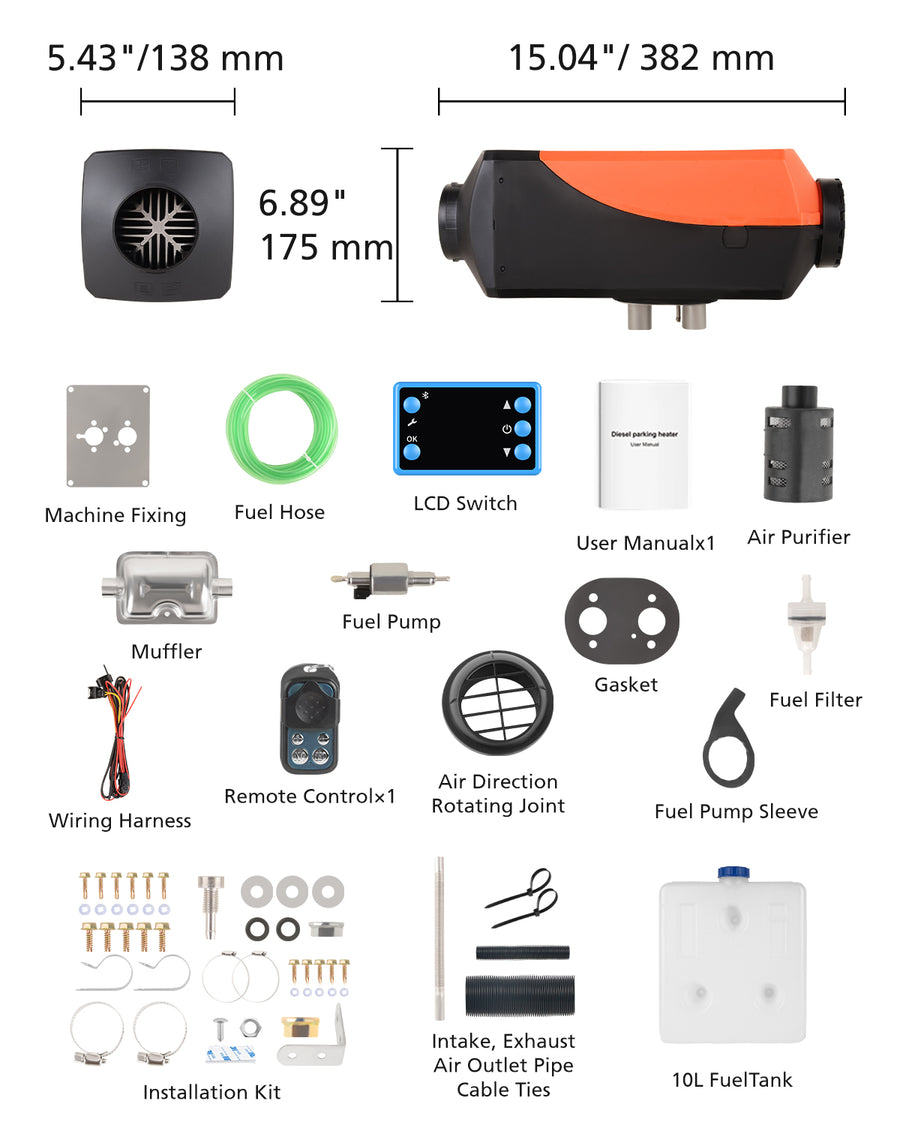 Novarhome 8KW 12V Diesel Air Heater with LCD & Remote Control, Smart Bluetooth App, Low Fuel Consumption, Automatic Altitude Adjustment, Max 18045 ft, 5L Tank, Quiet & Efficient Heating for Car SUV Trailer Camper Van Boat Garage