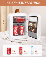 Novahome Mini Fridge for Bedroom, 4 Liter/6 Can Skincare Fridge With LED Mirror for Drinks, Makeup, Dorm, Office and Car(White)