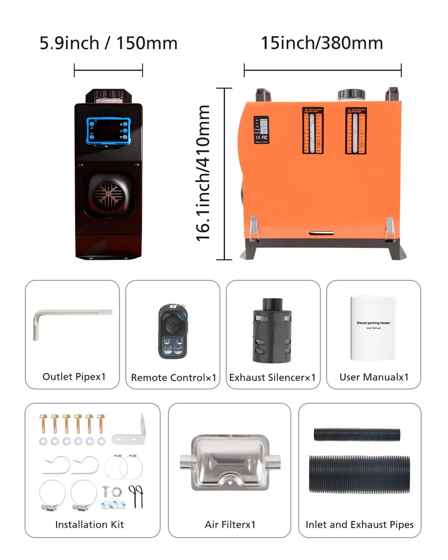 Novarhome 8KW 12V Diesel Air Heater with LCD & Remote Control, Smart Bluetooth App, Low Fuel Consumption, Automatic Altitude Adjustment, Max 18045 ft, 5L Tank, Quiet & Efficient Heating for Vehicles