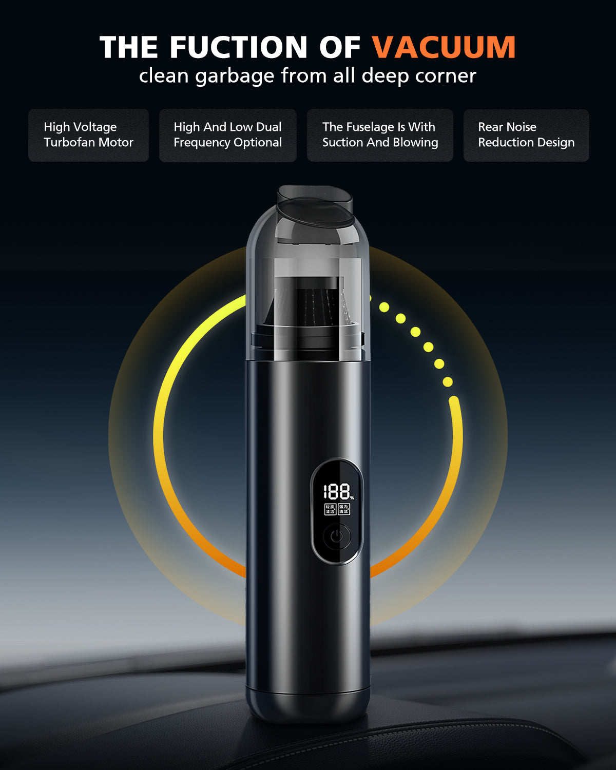 Novarhome Handheld Vacuum Cleaner Cordless - Mini Car Vacuum Cleaner for Cleaning, Blowing, Inflating & Pumping with LED Display & Light, Portable Mini Tool for Car, Home, Pet Hair, Office (Black)