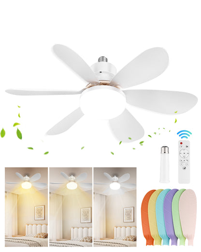 Novarhome Socket Ceiling Fans with Lights and Remote, Dimmable LED Socket Fan Light for Bedroom, Kitchen, Living Room, Garage