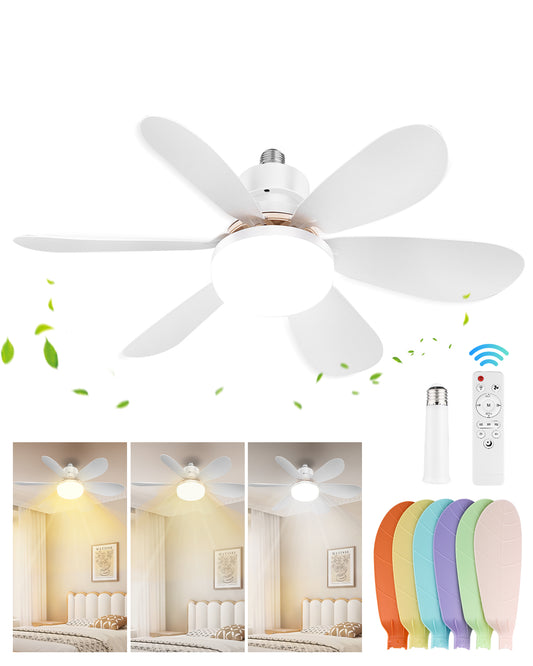 Novarhome Socket Ceiling Fans with Lights and Remote, Dimmable LED Socket Fan Light for Bedroom, Kitchen, Living Room, Garage
