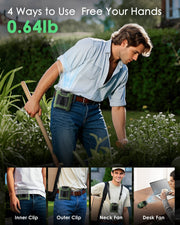 Novarhome Portable Waist Fan Clip on, Personal Wearable Belt Fan 10000mAh Rechargeable Battery Under Shirt,5 Speeds with Light, Neck Fan Hands-Free Cooling for Outdoor Camping Travel