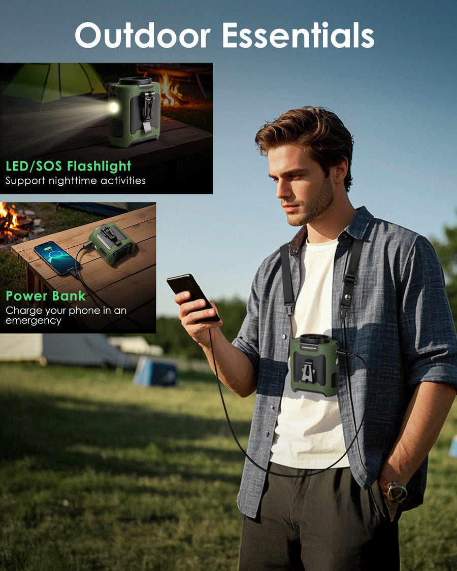 Novarhome Portable Waist Fan Clip on, Personal Wearable Belt Fan 10000mAh Rechargeable Battery Under Shirt,5 Speeds with Light, Neck Fan Hands-Free Cooling for Outdoor Camping Travel